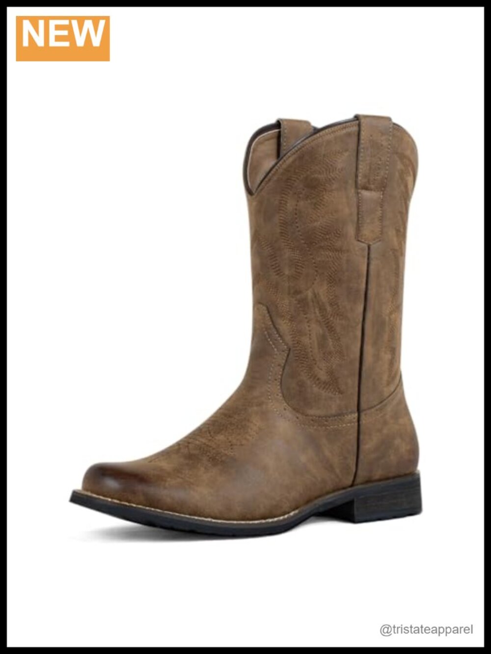 Men's Western Cowboy Boots Faux Leather Round Toe Slip Resistant Work Boots